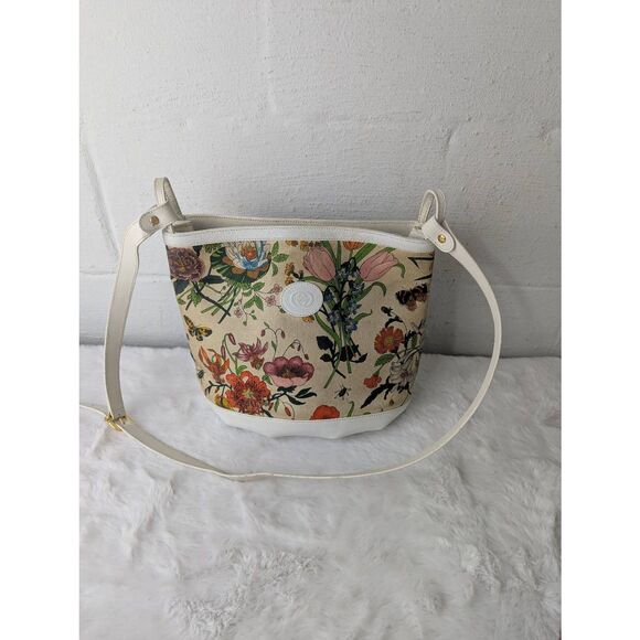 Vintage GUCCI Flora Shoulder Bag Floral CanvasWhite‎Leather 70's - 80's